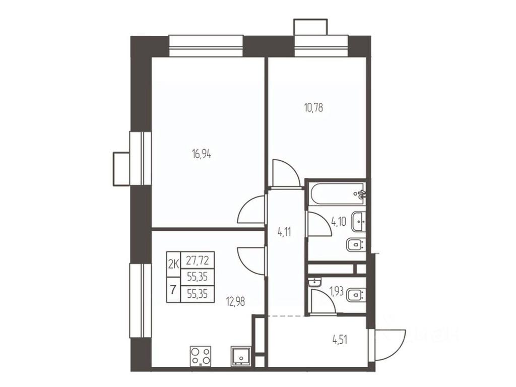 1-BD Apartment Sale, 55.4 sq. m. at Novaya Ivanteevka, Zavodskaya ulitsa, Ivanteyevka, Pshkinskiy Urban District, Moscow Region, Russia #1