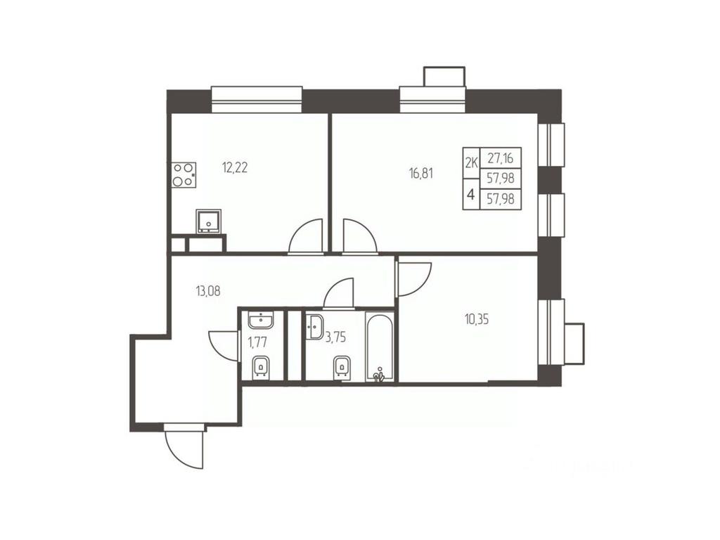 1-BD Apartment Sale, 58平方米 at Novaya Ivanteevka, Zavodskaya ulitsa, Ivanteyevka, Pshkinskiy Urban District, Moscow Region, Russia #1