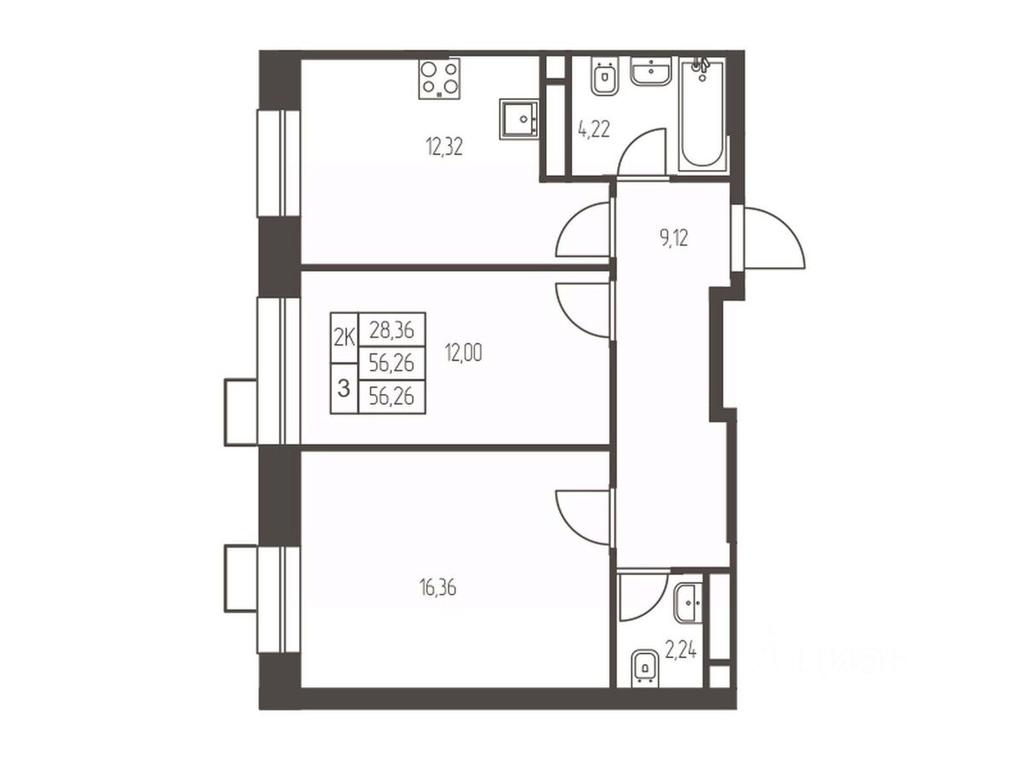 1-BD Apartment Sale, 56.3 sq. m. at Novaya Ivanteevka, Zavodskaya ulitsa, Ivanteyevka, Pshkinskiy Urban District, Moscow Region, Russia #1