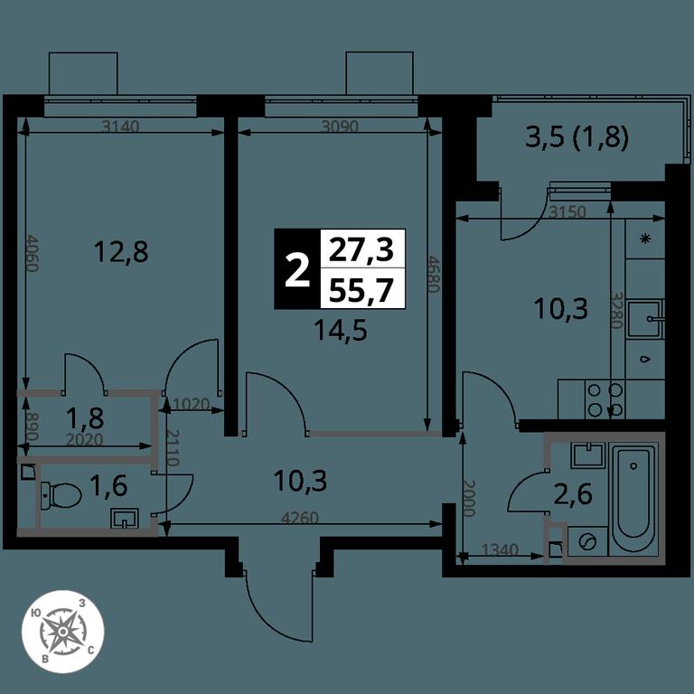 2-BD Apartment Sale, 55.7 sq. m. at Pervy Donskoj, zhiloy mikrorayon Sapronovo, derevnya Sapronovo, Leninskiy City District, Moscow Region, Russia #2 2-BD Apartment Sale, 55.7 sq. m. at Pervy Donskoj, zhiloy mikrorayon Sapronovo, derevnya Sapronovo, Leninskiy City District, Moscow Region, Russia #2