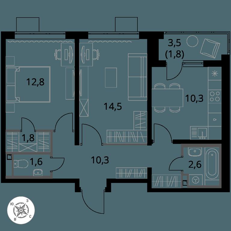2-BD Apartment Sale, 55.7 sq. m. at Pervy Donskoj, zhiloy mikrorayon Sapronovo, derevnya Sapronovo, Leninskiy City District, Moscow Region, Russia #1 2-BD Apartment Sale, 55.7 sq. m. at Pervy Donskoj, zhiloy mikrorayon Sapronovo, derevnya Sapronovo, Leninskiy City District, Moscow Region, Russia #1