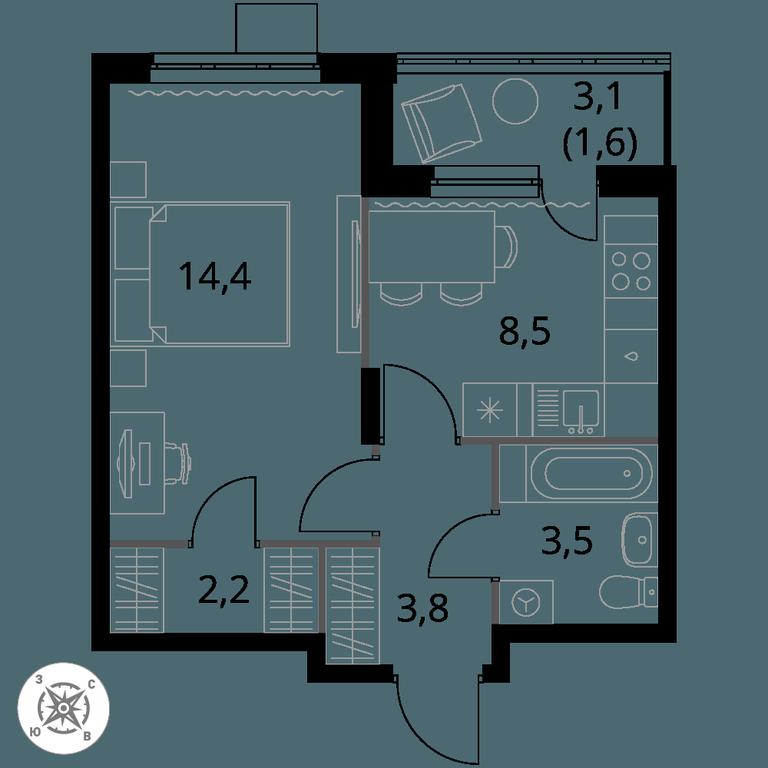 1-BD Apartment Sale, 34 sq. m. at Pervy Donskoj, zhiloy mikrorayon Sapronovo, derevnya Sapronovo, Leninskiy City District, Moscow Region, Russia #1
