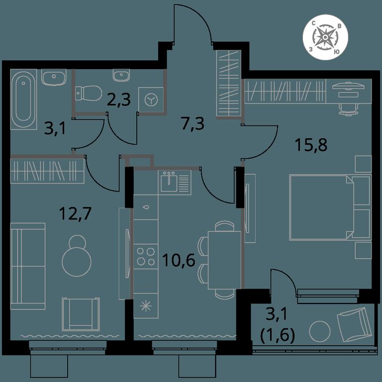 2-BD Apartment Sale, 53.4 sq. m. at Pervy Donskoj, zhiloy mikrorayon Sapronovo, derevnya Sapronovo, Leninskiy City District, Moscow Region, Russia #1 2-BD Apartment Sale, 53.4 sq. m. at Pervy Donskoj, zhiloy mikrorayon Sapronovo, derevnya Sapronovo, Leninskiy City District, Moscow Region, Russia #1