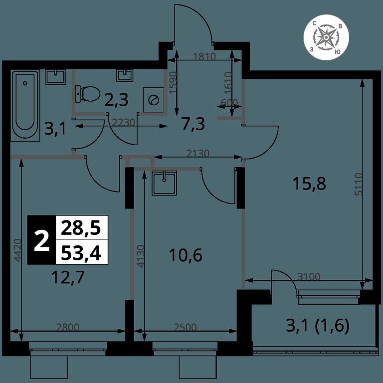 2-BD Apartment Sale, 53.4 sq. m. at Pervy Donskoj, zhiloy mikrorayon Sapronovo, derevnya Sapronovo, Leninskiy City District, Moscow Region, Russia #2 2-BD Apartment Sale, 53.4 sq. m. at Pervy Donskoj, zhiloy mikrorayon Sapronovo, derevnya Sapronovo, Leninskiy City District, Moscow Region, Russia #2