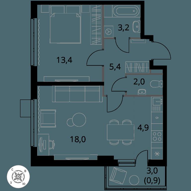 2-BD Apartment Sale, 47.8 sq. m. at Pervy Donskoj, zhiloy mikrorayon Sapronovo, derevnya Sapronovo, Leninskiy City District, Moscow Region, Russia #1