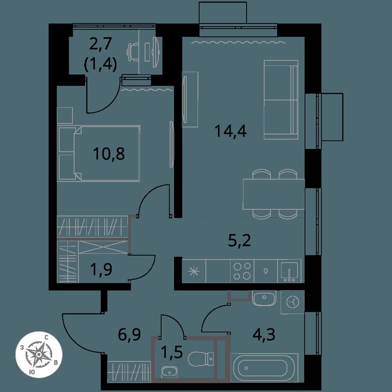 2-BD Apartment Sale, 46.4 sq. m. at Pervy Donskoj, zhiloy mikrorayon Sapronovo, derevnya Sapronovo, Leninskiy City District, Moscow Region, Russia #1