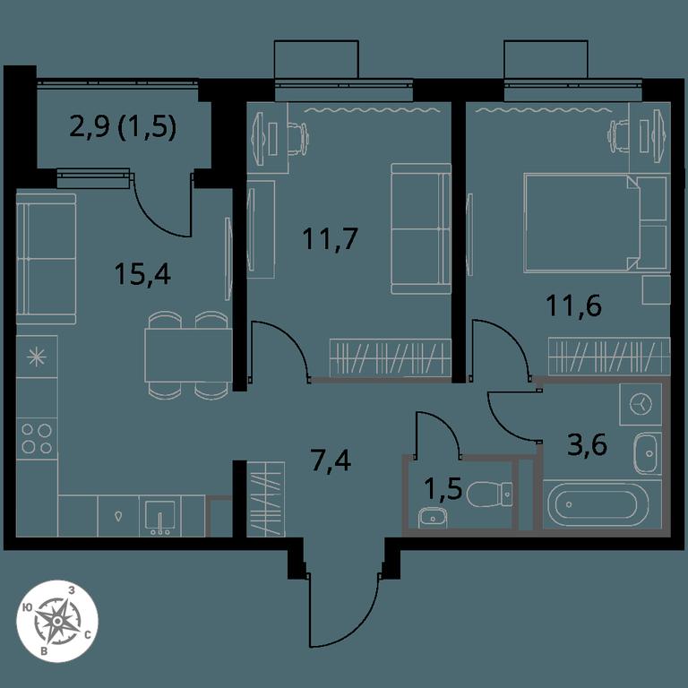 2-BD Apartment Sale, 52.7 sq. m. at Pervy Donskoj, zhiloy mikrorayon Sapronovo, derevnya Sapronovo, Leninskiy City District, Moscow Region, Russia #1 2-BD Apartment Sale, 52.7 sq. m. at Pervy Donskoj, zhiloy mikrorayon Sapronovo, derevnya Sapronovo, Leninskiy City District, Moscow Region, Russia #1