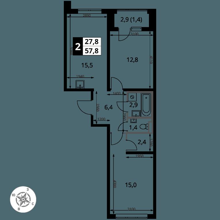 2-BD Apartment Sale, 57.8 sq. m. at Pervy Donskoj, zhiloy mikrorayon Sapronovo, derevnya Sapronovo, Leninskiy City District, Moscow Region, Russia #2 2-BD Apartment Sale, 57.8 sq. m. at Pervy Donskoj, zhiloy mikrorayon Sapronovo, derevnya Sapronovo, Leninskiy City District, Moscow Region, Russia #2