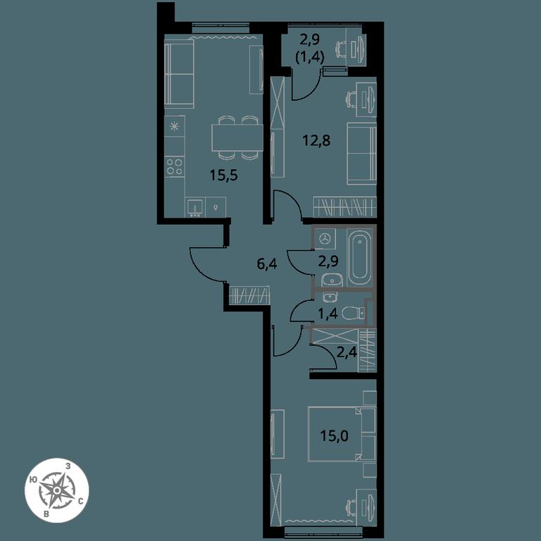 2-BD Apartment Sale, 57.8 sq. m. at Pervy Donskoj, zhiloy mikrorayon Sapronovo, derevnya Sapronovo, Leninskiy City District, Moscow Region, Russia #1 2-BD Apartment Sale, 57.8 sq. m. at Pervy Donskoj, zhiloy mikrorayon Sapronovo, derevnya Sapronovo, Leninskiy City District, Moscow Region, Russia #1