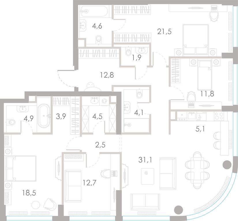 4-BD Apartment Sale, 139.9 sq. m. at River Park Towers, Kutuzovsky Drive, 16с1, Moscow, Russia #1