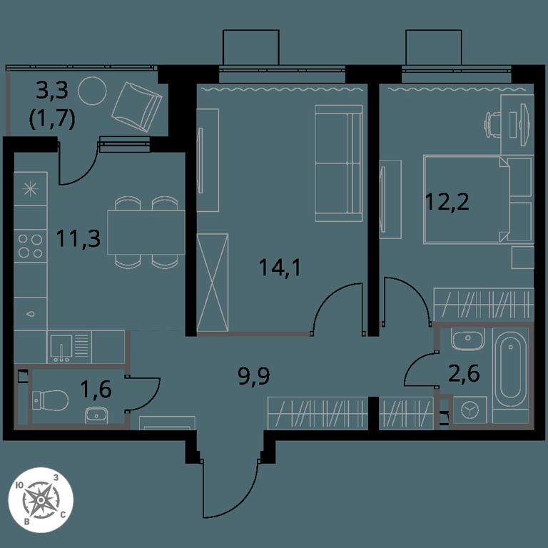 2-BD Apartment Sale, 53.4 sq. m. at Pervy Donskoj, zhiloy mikrorayon Sapronovo, derevnya Sapronovo, Leninskiy City District, Moscow Region, Russia #1