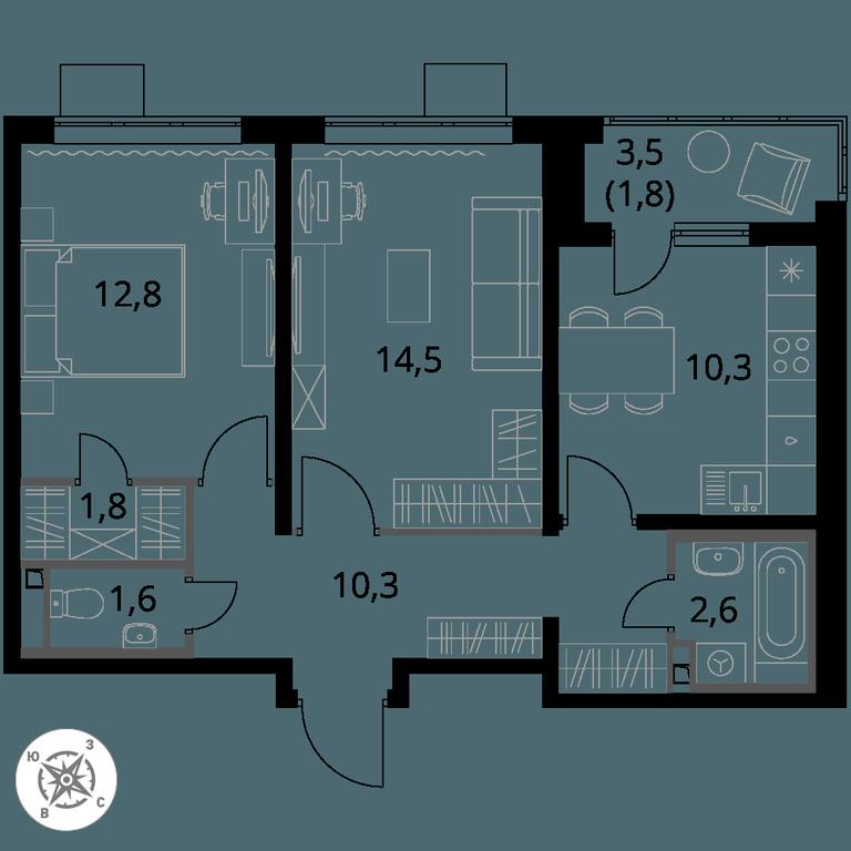 2-BD Apartment Sale, 55.7 sq. m. at Pervy Donskoj, zhiloy mikrorayon Sapronovo, derevnya Sapronovo, Leninskiy City District, Moscow Region, Russia #1 2-BD Apartment Sale, 55.7 sq. m. at Pervy Donskoj, zhiloy mikrorayon Sapronovo, derevnya Sapronovo, Leninskiy City District, Moscow Region, Russia #1
