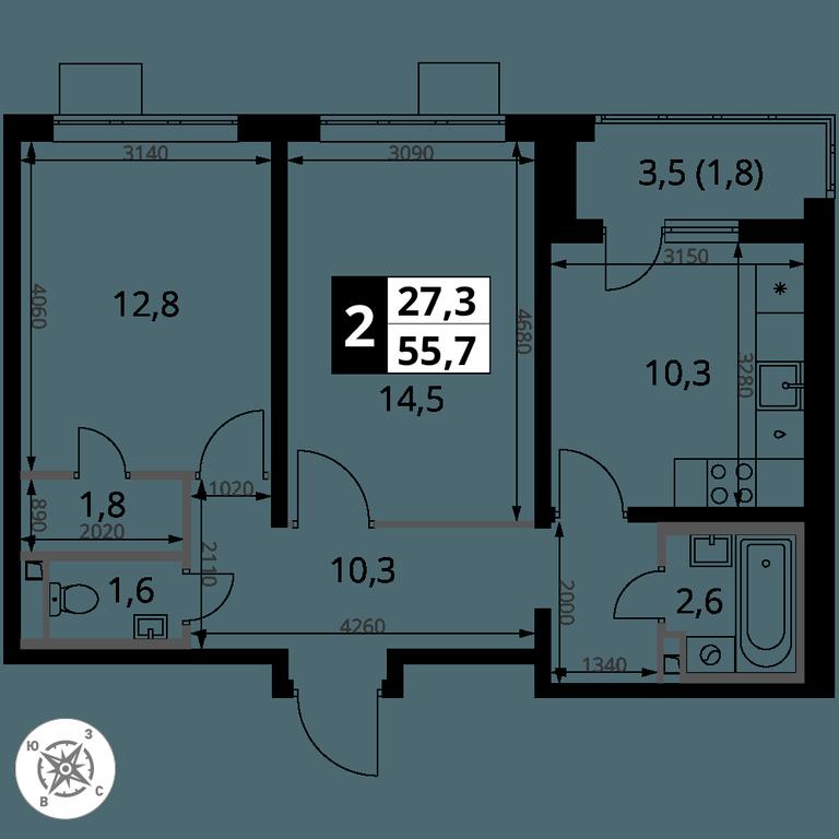 2-BD Apartment Sale, 55.7 sq. m. at Pervy Donskoj, zhiloy mikrorayon Sapronovo, derevnya Sapronovo, Leninskiy City District, Moscow Region, Russia #2 2-BD Apartment Sale, 55.7 sq. m. at Pervy Donskoj, zhiloy mikrorayon Sapronovo, derevnya Sapronovo, Leninskiy City District, Moscow Region, Russia #2