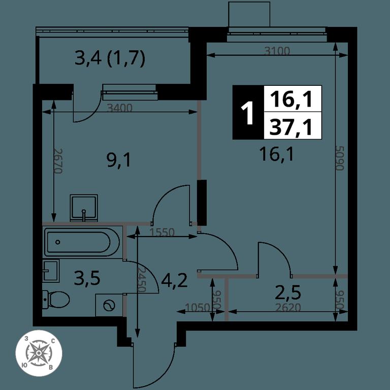 1-BD Apartment Sale, 37.1平方米 at Pervy Donskoj, zhiloy mikrorayon Sapronovo, derevnya Sapronovo, Leninskiy City District, Moscow Region, Russia #2