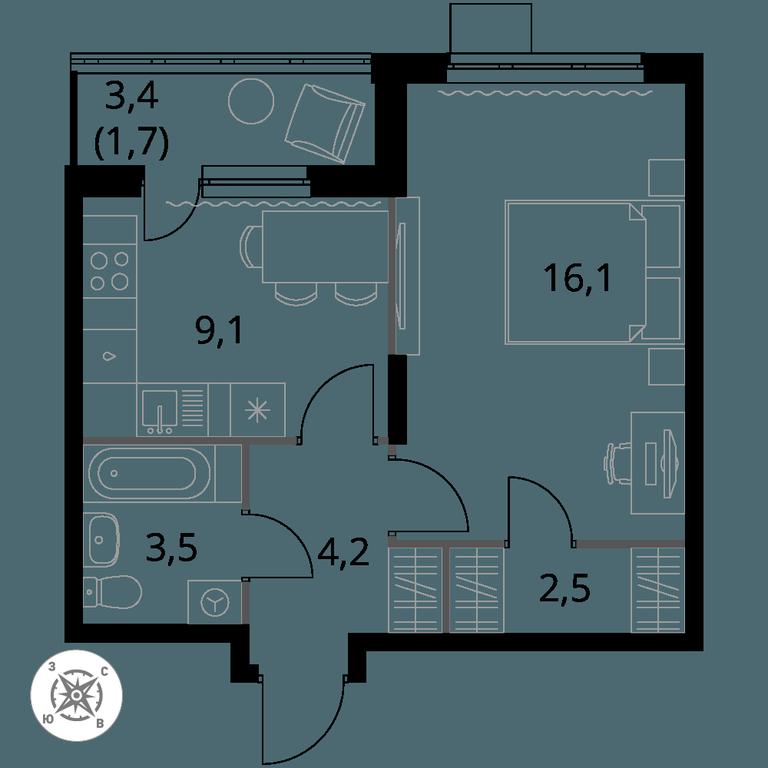 1-BD Apartment Sale, 37.1平方米 at Pervy Donskoj, zhiloy mikrorayon Sapronovo, derevnya Sapronovo, Leninskiy City District, Moscow Region, Russia #1