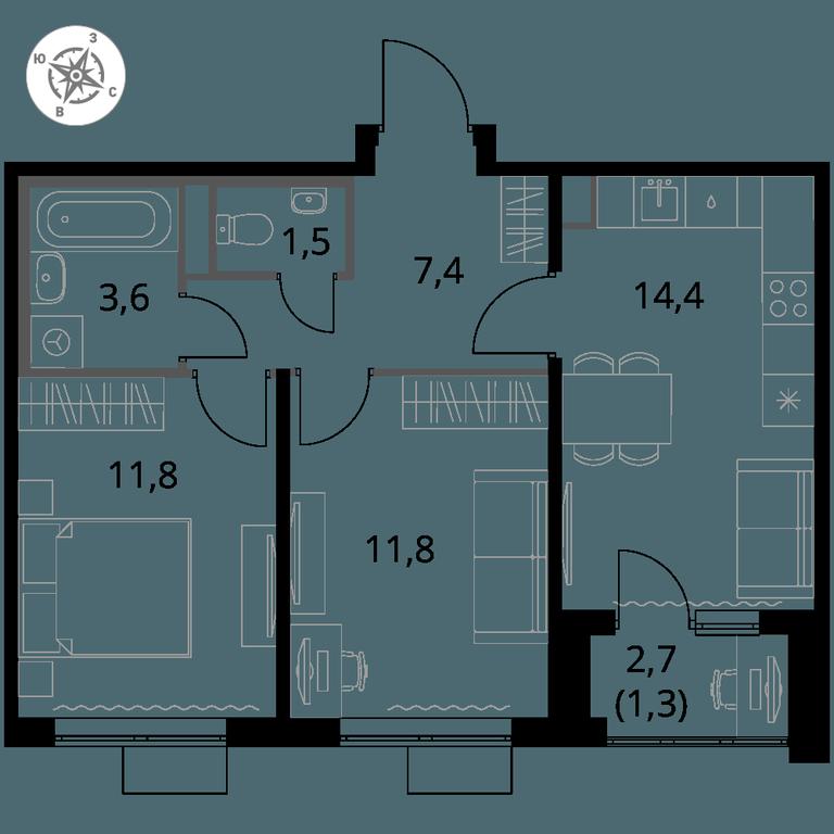 2-BD Apartment Sale, 51.8平方米 at Pervy Donskoj, zhiloy mikrorayon Sapronovo, derevnya Sapronovo, Leninskiy City District, Moscow Region, Russia #1 2-BD Apartment Sale, 51.8平方米 at Pervy Donskoj, zhiloy mikrorayon Sapronovo, derevnya Sapronovo, Leninskiy City District, Moscow Region, Russia #1