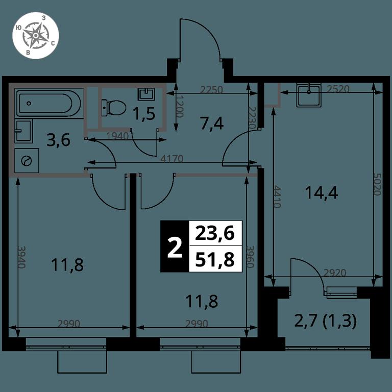 2-BD Apartment Sale, 51.8平方米 at Pervy Donskoj, zhiloy mikrorayon Sapronovo, derevnya Sapronovo, Leninskiy City District, Moscow Region, Russia #2 2-BD Apartment Sale, 51.8平方米 at Pervy Donskoj, zhiloy mikrorayon Sapronovo, derevnya Sapronovo, Leninskiy City District, Moscow Region, Russia #2