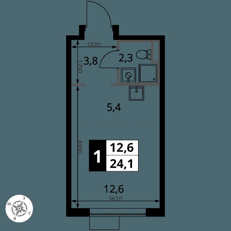 Apartment Sale, 24.1平方米 at Pervy Donskoj, zhiloy mikrorayon Sapronovo, derevnya Sapronovo, Leninskiy City District, Moscow Region, Russia #2