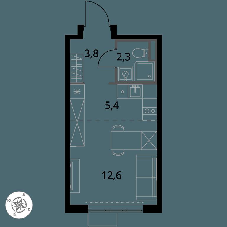 Apartment Sale, 24.1平方米 at Pervy Donskoj, zhiloy mikrorayon Sapronovo, derevnya Sapronovo, Leninskiy City District, Moscow Region, Russia #1