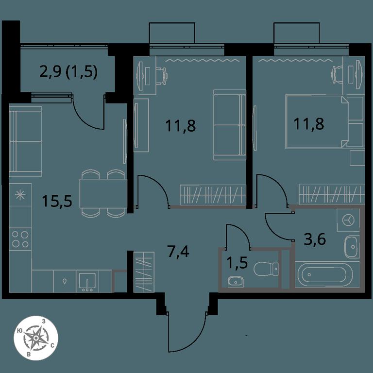 2-BD Apartment Sale, 53.1 sq. m. at Pervy Donskoj, zhiloy mikrorayon Sapronovo, derevnya Sapronovo, Leninskiy City District, Moscow Region, Russia #1