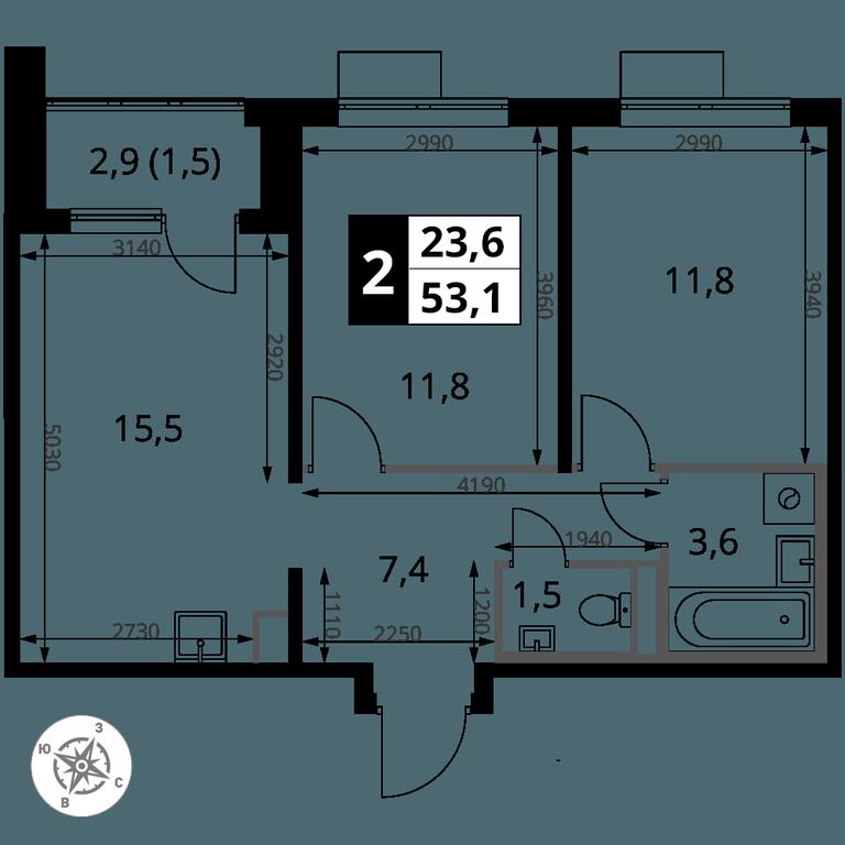 2-BD Apartment Sale, 53.1 sq. m. at Pervy Donskoj, zhiloy mikrorayon Sapronovo, derevnya Sapronovo, Leninskiy City District, Moscow Region, Russia #2
