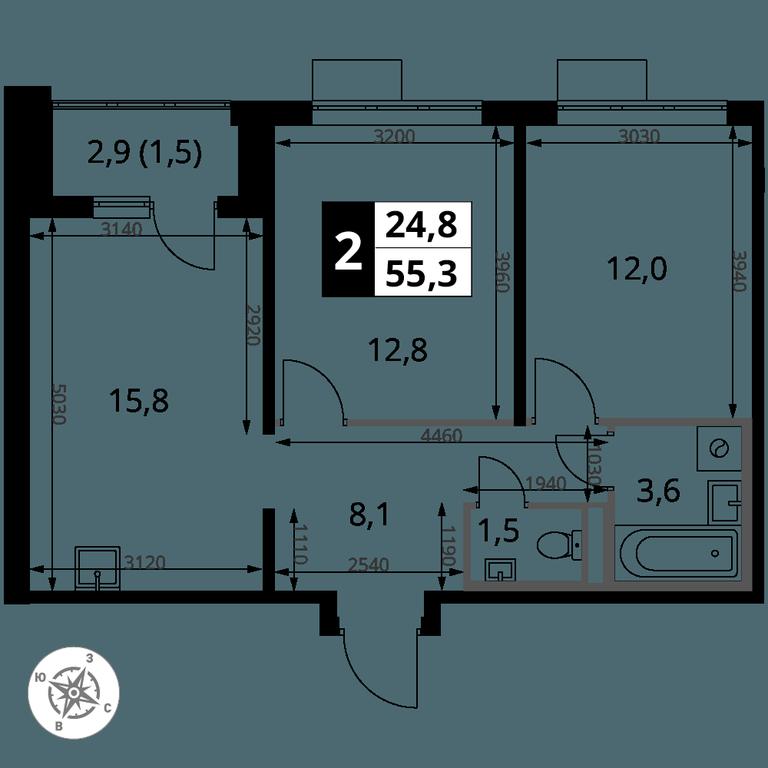 2-BD Apartment Sale, 55.3 sq. m. at Pervy Donskoj, zhiloy mikrorayon Sapronovo, derevnya Sapronovo, Leninskiy City District, Moscow Region, Russia #2