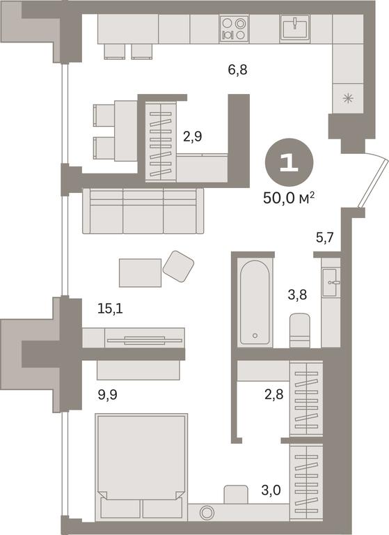 1-BD Apartment Sale, 50平方米 at Kvartal Izdanie, Perovskoye Highway, Moscow, Russia #1