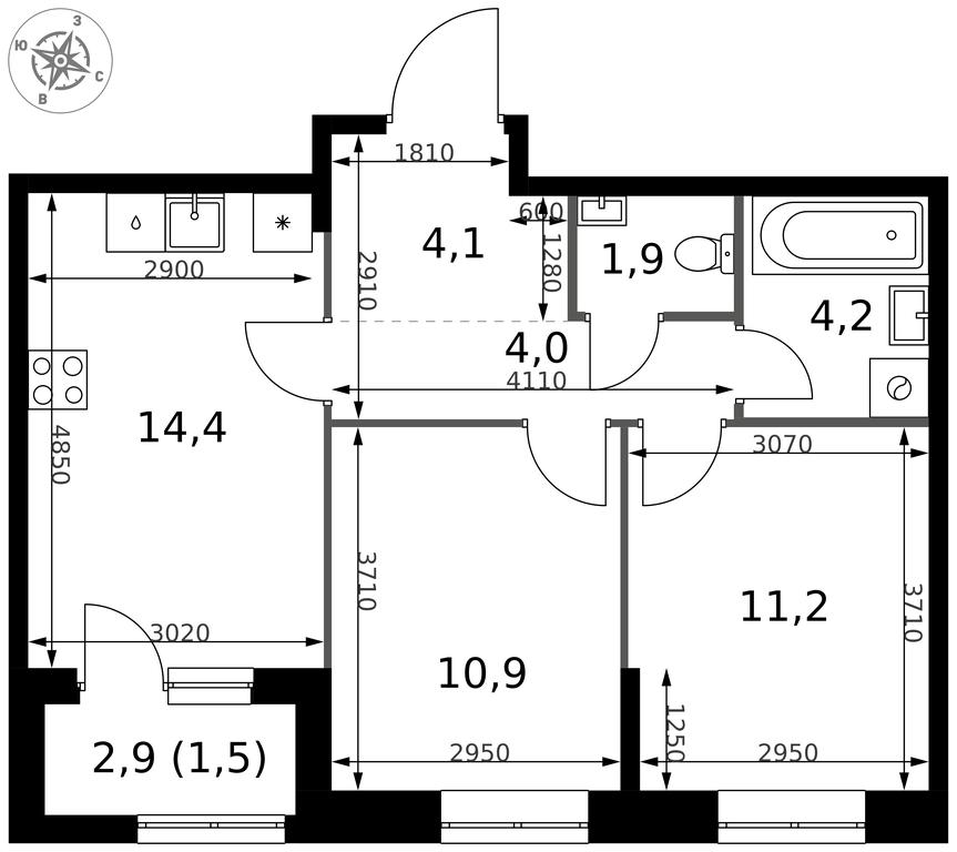 2-BD Apartment Sale, 52.2平方米 at 1 Izmajlovskij, Montazhnaya Street, 8с13, Moscow, Russia #2 2-BD Apartment Sale, 52.2平方米 at 1 Izmajlovskij, Montazhnaya Street, 8с13, Moscow, Russia #2