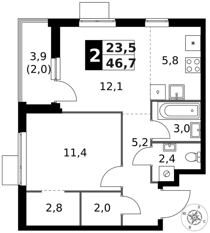 2-BD Apartment Sale, 46.7 sq. m. at 1 Izmajlovskij, Montazhnaya Street, 8с13, Moscow, Russia #1 2-BD Apartment Sale, 46.7 sq. m. at 1 Izmajlovskij, Montazhnaya Street, 8с13, Moscow, Russia #1