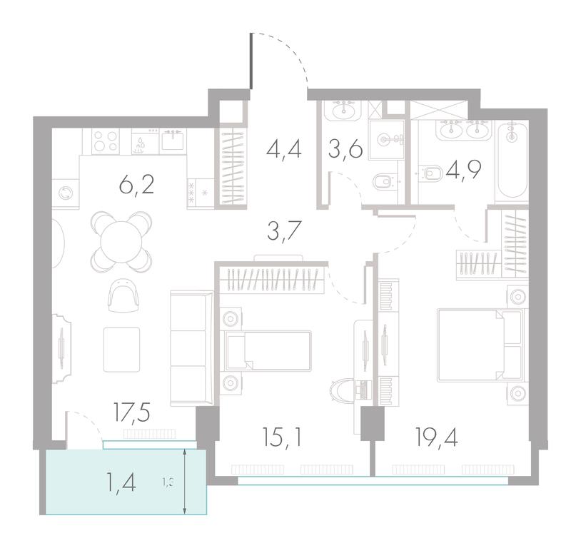 2-BD Apartment Sale, 76.2 sq. m. at River Park Towers, Kutuzovsky Drive, 16с1, Moscow, Russia #1