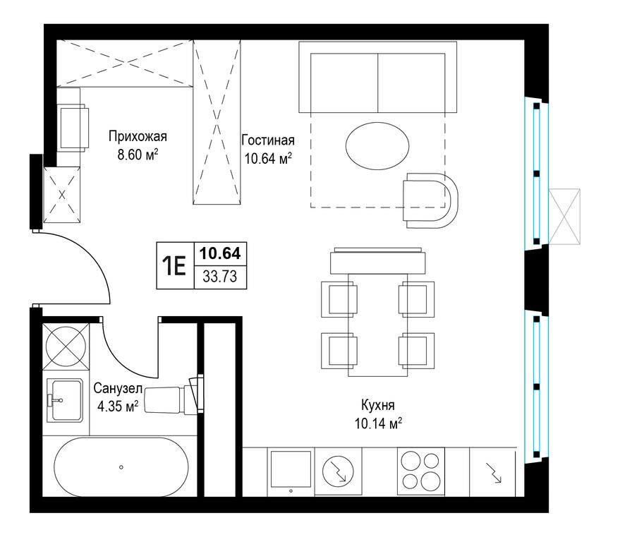 Apartment Sale, 33.9 sq. m. at Eko Vidnoe 2.0, kvartal Tsentralny, 1, Kupelinka Subdistrict, derevnya Sapronovo, Leninskiy City District, Moscow Region, Russia #1