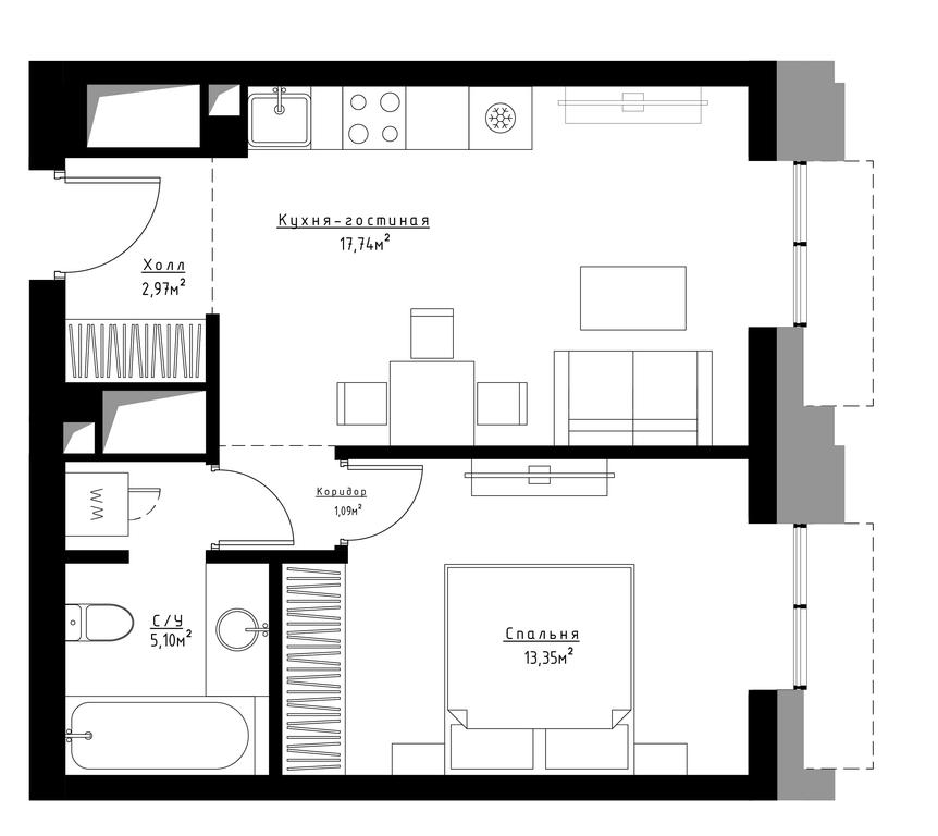 1-BD Apartment Sale, 40.8平方米 at Metropoliya, Volgogradsky Avenue, 32/3к1, Moscow, Russia #1 1-BD Apartment Sale, 40.8平方米 at Metropoliya, Volgogradsky Avenue, 32/3к1, Moscow, Russia #1
