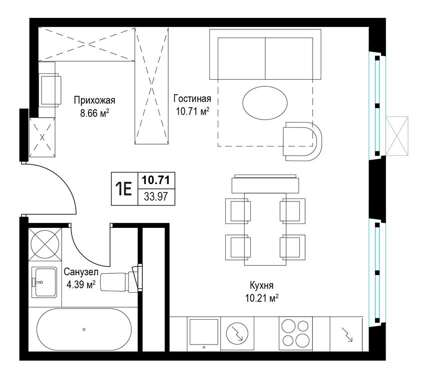 1-BD Apartment Sale, 33.2平方米 at Eko Vidnoe 2.0, kvartal Tsentralny, 1, Kupelinka Subdistrict, derevnya Sapronovo, Leninskiy City District, Moscow Region, Russia #1