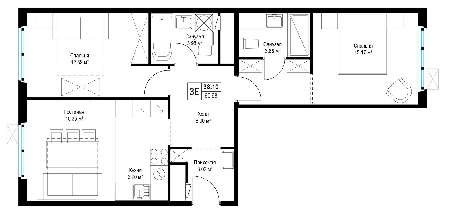 2-BD Apartment Sale, 61平方米 at Eko Vidnoe 2.0, kvartal Tsentralny, 1, Kupelinka Subdistrict, derevnya Sapronovo, Leninskiy City District, Moscow Region, Russia #1 2-BD Apartment Sale, 61平方米 at Eko Vidnoe 2.0, kvartal Tsentralny, 1, Kupelinka Subdistrict, derevnya Sapronovo, Leninskiy City District, Moscow Region, Russia #1