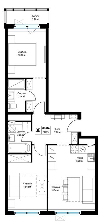 2-BD Apartment Sale, 58.3 sq. m. at Eko Vidnoe 2.0, kvartal Tsentralny, 1, Kupelinka Subdistrict, derevnya Sapronovo, Leninskiy City District, Moscow Region, Russia #1 2-BD Apartment Sale, 58.3 sq. m. at Eko Vidnoe 2.0, kvartal Tsentralny, 1, Kupelinka Subdistrict, derevnya Sapronovo, Leninskiy City District, Moscow Region, Russia #1
