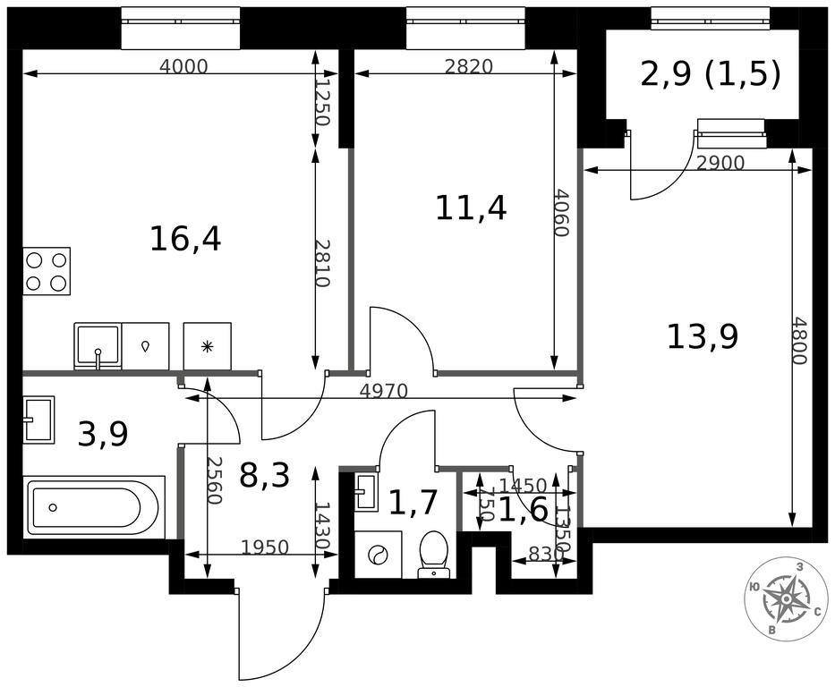 2-BD Apartment Sale, 58.7 sq. m. at 1 Izmajlovskij, Montazhnaya Street, 8с13, Moscow, Russia #2 2-BD Apartment Sale, 58.7 sq. m. at 1 Izmajlovskij, Montazhnaya Street, 8с13, Moscow, Russia #2