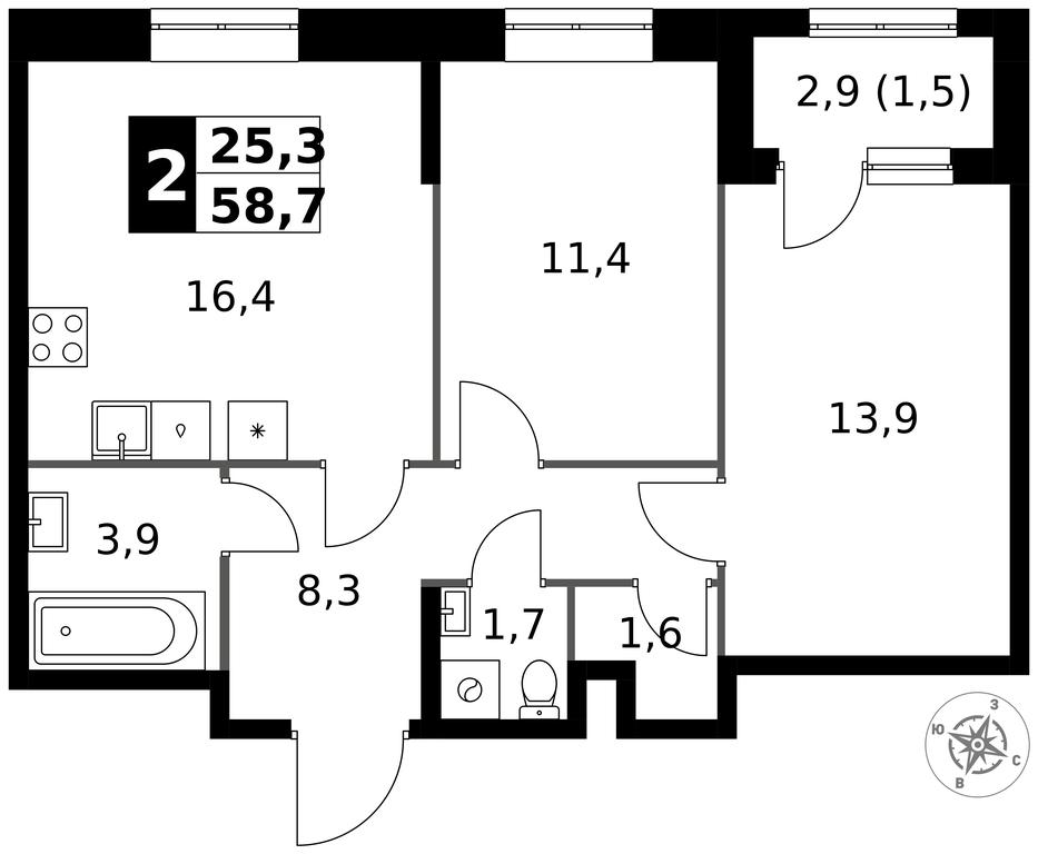 2-BD Apartment Sale, 58.7 sq. m. at 1 Izmajlovskij, Montazhnaya Street, 8с13, Moscow, Russia #1 2-BD Apartment Sale, 58.7 sq. m. at 1 Izmajlovskij, Montazhnaya Street, 8с13, Moscow, Russia #1