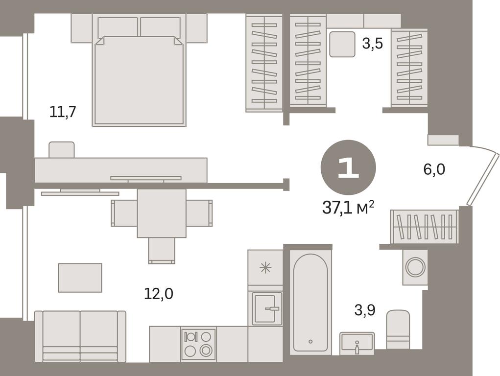 1-BD Apartment Sale, 37.1 sq. m. at Kvartal Gercena, zhiloy kompleks Kvartal Gertsena, Moscow, Russia #1