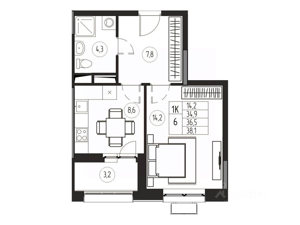 Apartment Sale, 36.5平方米 at Premium, ulitsa Turgeneva, Pushkino, Moscow Region, Russia #1