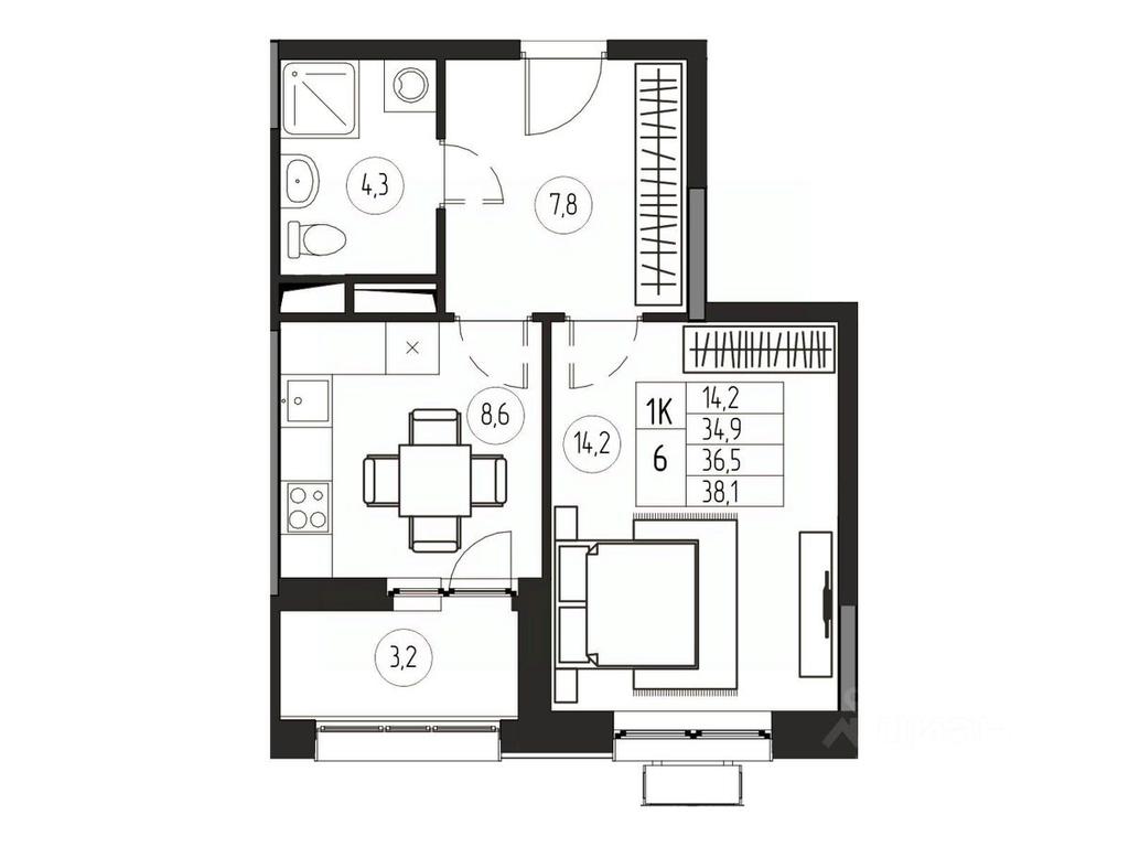Apartment Sale, 36.5平方米 at Premium, ulitsa Turgeneva, Pushkino, Moscow Region, Russia #1