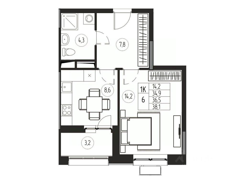 Apartment Sale, 36.5平方米 at Premium, ulitsa Turgeneva, Pushkino, Moscow Region, Russia #1