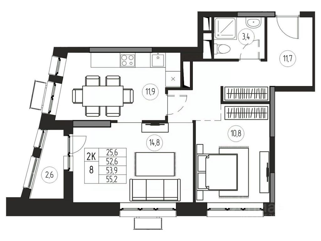 1-BD Apartment Sale, 53.9平方米 at Premium, ulitsa Turgeneva, Pushkino, Moscow Region, Russia #1