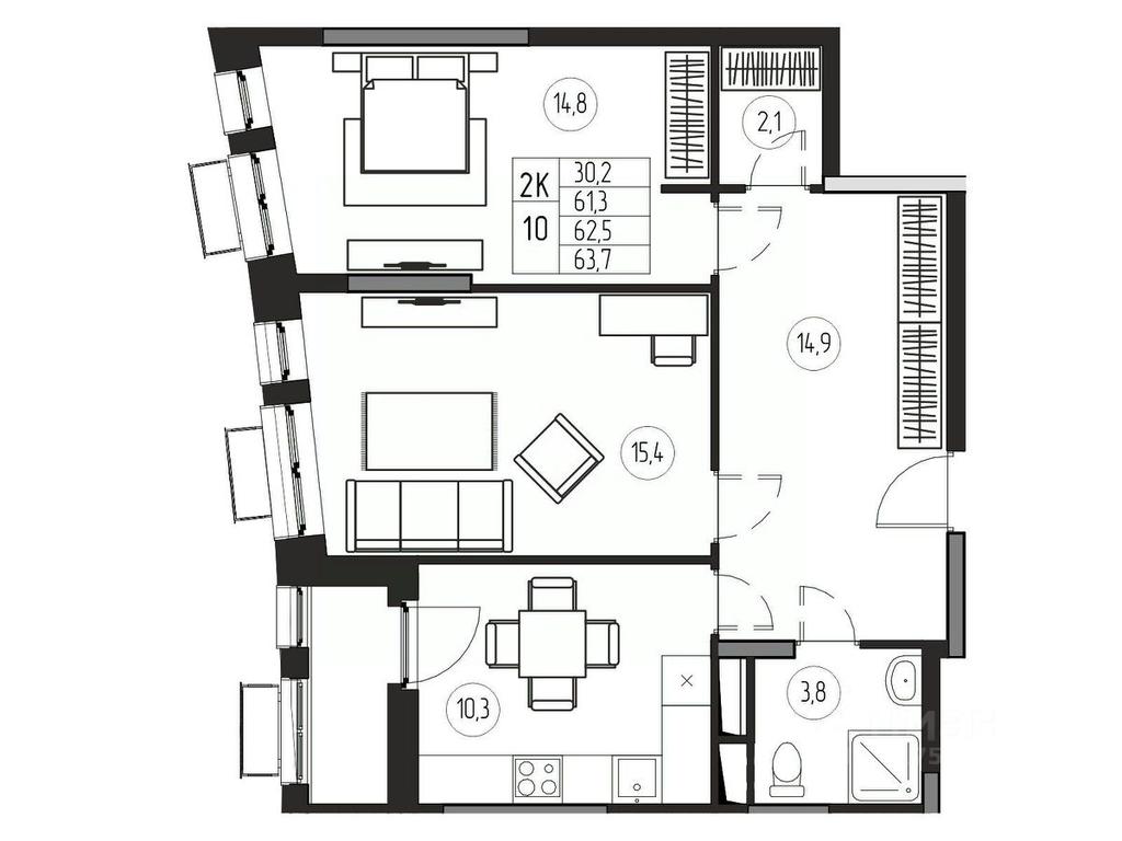 1-BD Apartment Sale, 62.5 sq. m. at Premium, ulitsa Turgeneva, Pushkino, Moscow Region, Russia #1