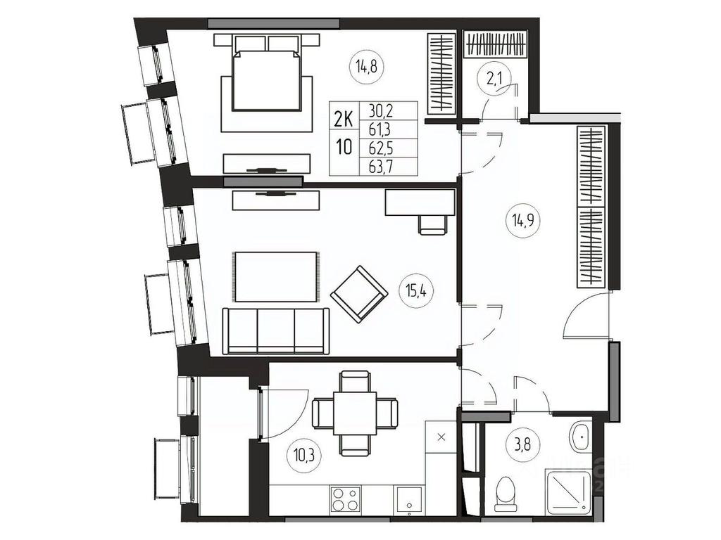 1-BD Apartment Sale, 62.5平方米 at Premium, ulitsa Turgeneva, Pushkino, Moscow Region, Russia #1