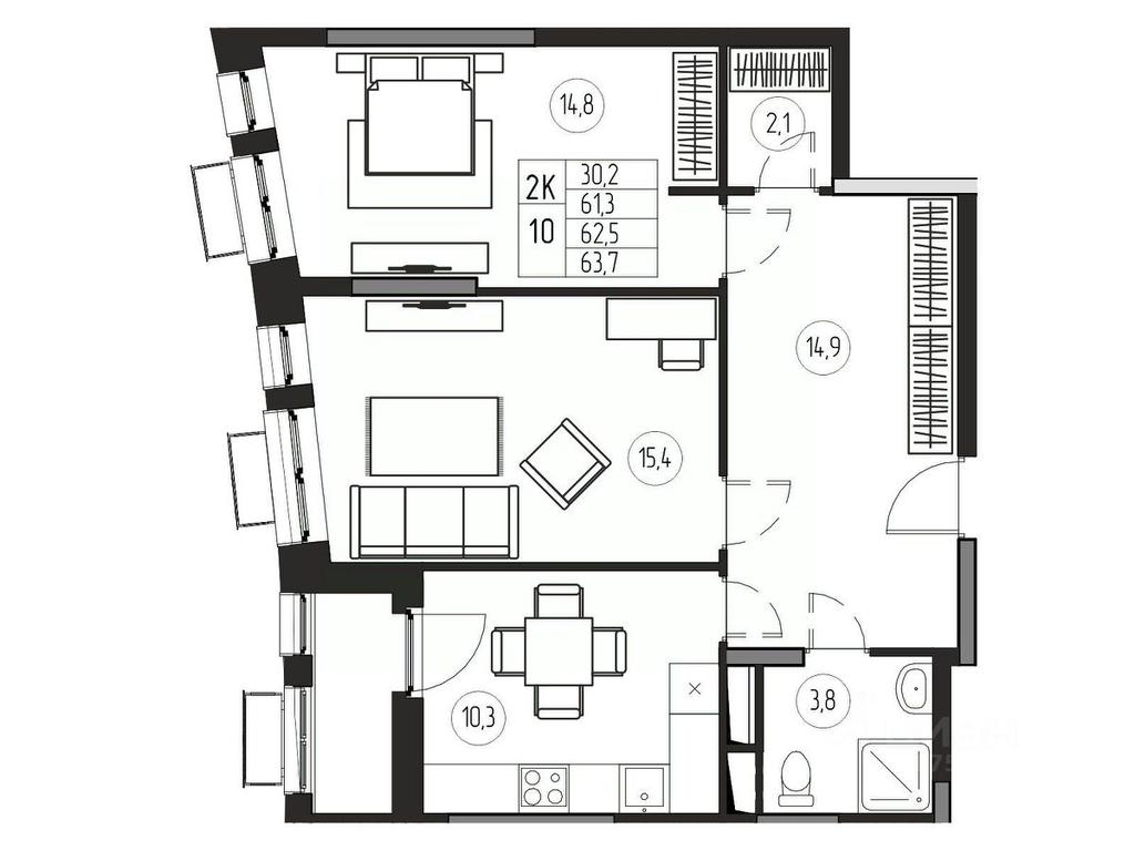 1-BD Apartment Sale, 62.5平方米 at Premium, ulitsa Turgeneva, Pushkino, Moscow Region, Russia #1
