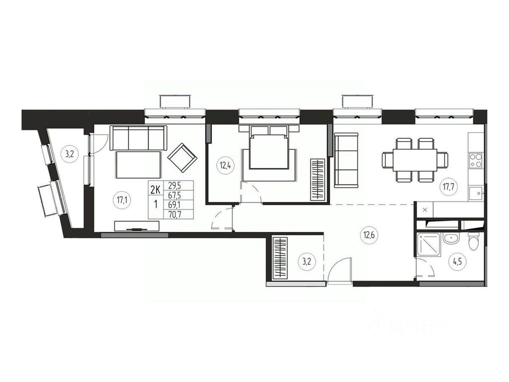 1-BD Apartment Sale, 69.1 sq. m. at Premium, ulitsa Turgeneva, Pushkino, Moscow Region, Russia #1