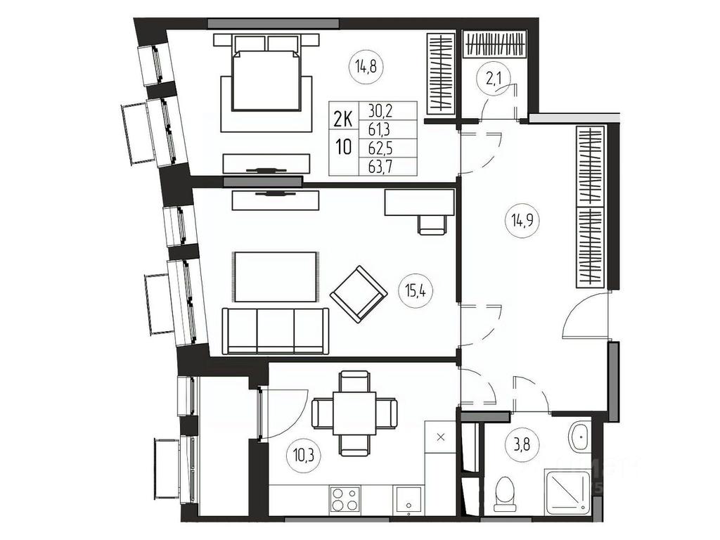 1-BD Apartment Sale, 62.5平方米 at Premium, ulitsa Turgeneva, Pushkino, Moscow Region, Russia #1