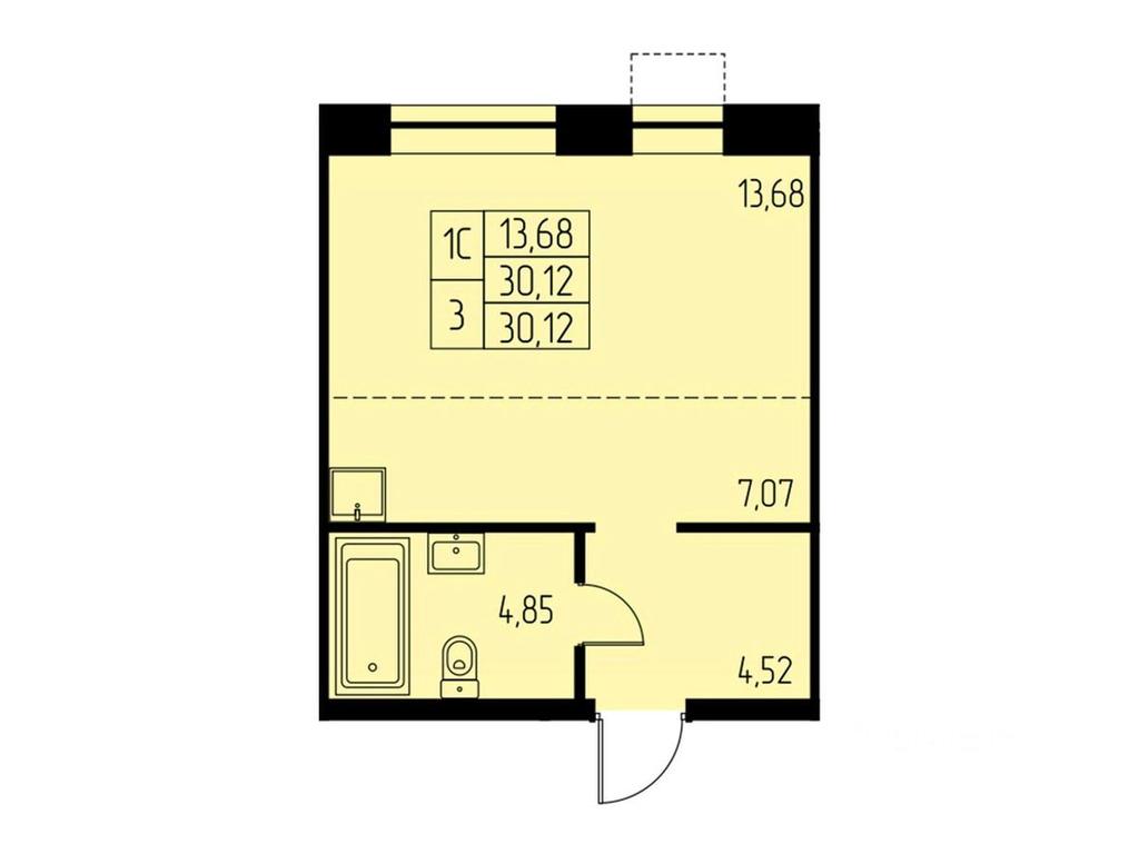 Apartment Sale, 30.1平方米 at Dom na Studencheskom, Studencheskiy proyezd, Ivanteyevka, Pshkinskiy Urban District, Moscow Region, Russia #1
