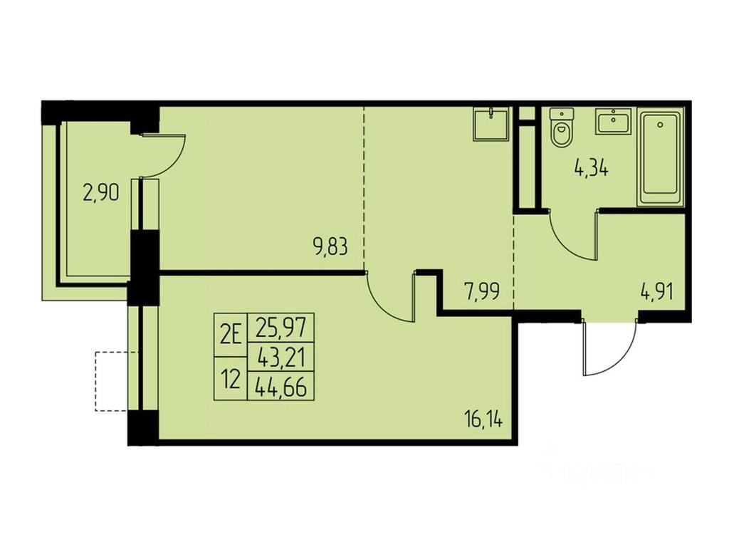 1-BD Apartment Sale, 44.7平方米 at Dom na Studencheskom, Studencheskiy proyezd, Ivanteyevka, Pshkinskiy Urban District, Moscow Region, Russia #1