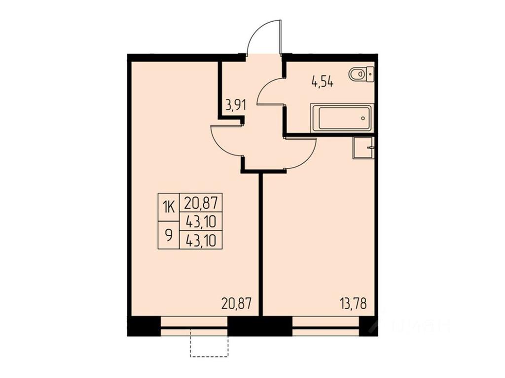 Apartment Sale, 43.1平方米 at Dom na Studencheskom, Studencheskiy proyezd, Ivanteyevka, Pshkinskiy Urban District, Moscow Region, Russia #1